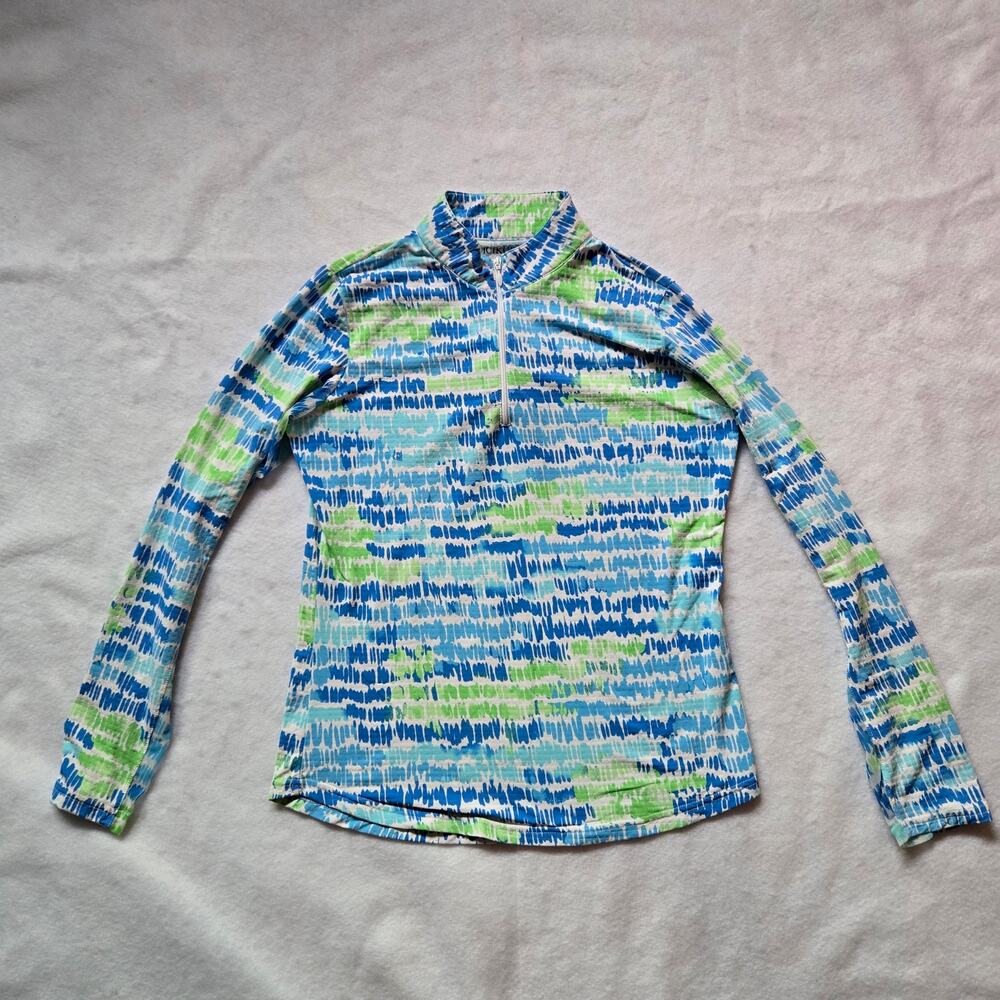 Icikuls Women's Sun Shirt Mock Neck Top Long Sleeves, Small, White, Blue, Green